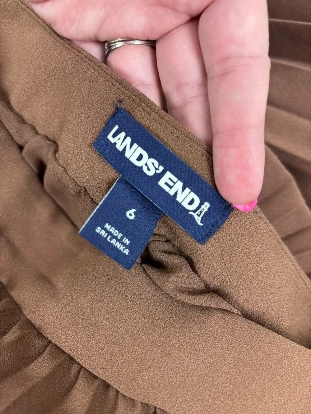 Lands' End women's 6 brown pleated midi skirt flowy casual business fairy
